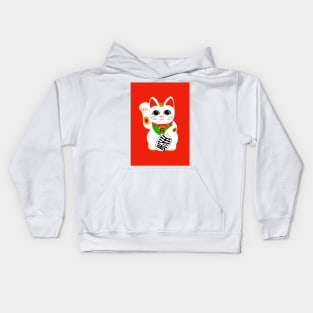 Lucky Chinese Waving Cat ( Red Version ) Kids Hoodie